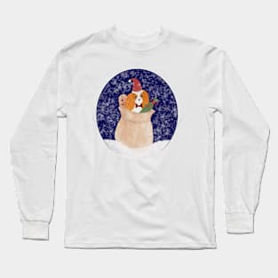 Snowy Santa Cavalier King Charles Spaniel bringing Christmas presents Long Sleeve T-Shirt